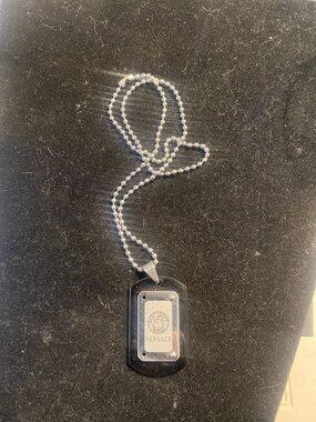 Versace Black and Silver Medusa Dog Tag Necklace